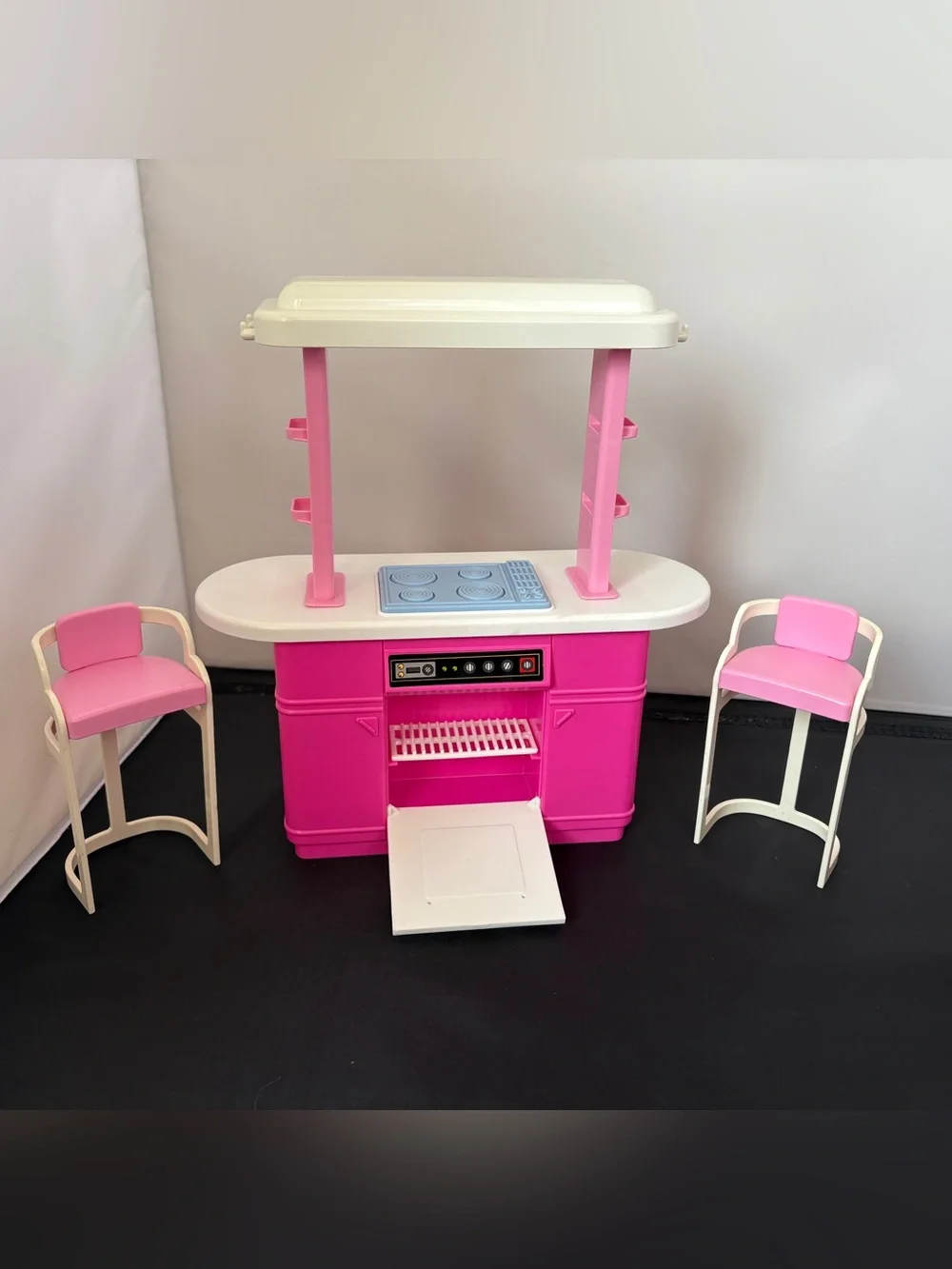 VTG Barbie Kitchen Playset 1990 Refrigerator Stove Sink Oven Chairs Accessories